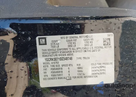 2013 Chevrolet Silverado 1500 Lt from USA, damaged, VIN 1GCRKSE71DZ348748